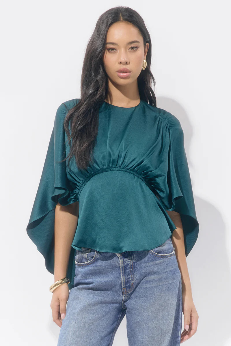 Jade Satin Cape Blouse