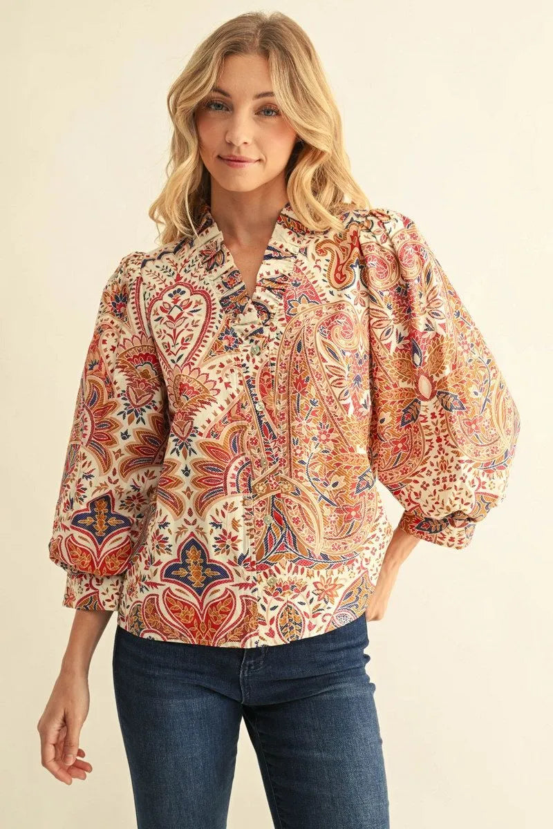 Harvest Paisley Balloon Sleeve Top
