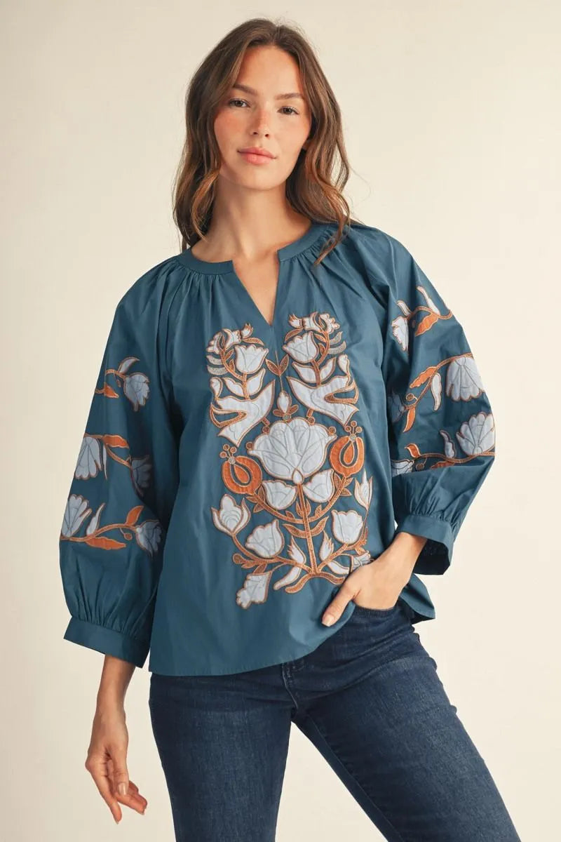Boho Blossom 3/4 Sleeve Blouse