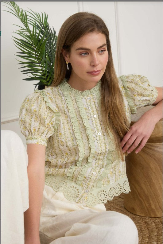 Flora Short Sleeve Top With Lace Detail