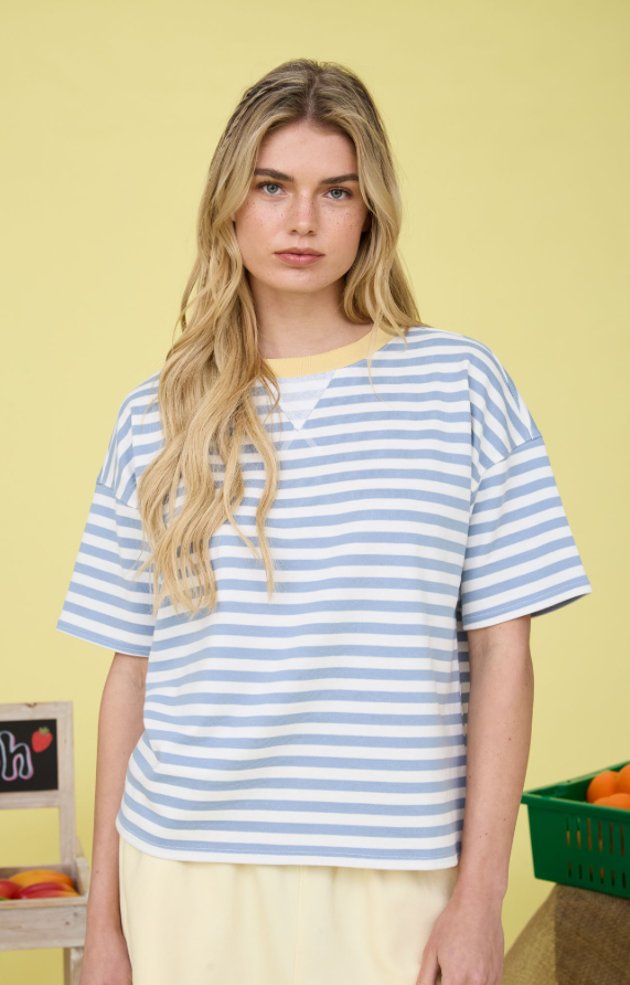 Stripe Colorblock Detail Short Sleeve Knit T-shirt