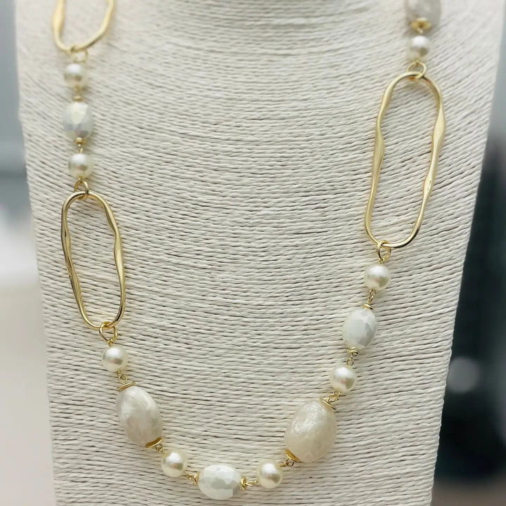 Long Pearl & Stone Necklace