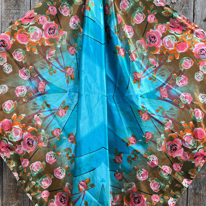 Blue and Pink Roses Wild Rag / Scarf