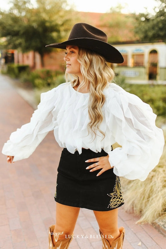Denim Boot-Stitch Studded Skirt