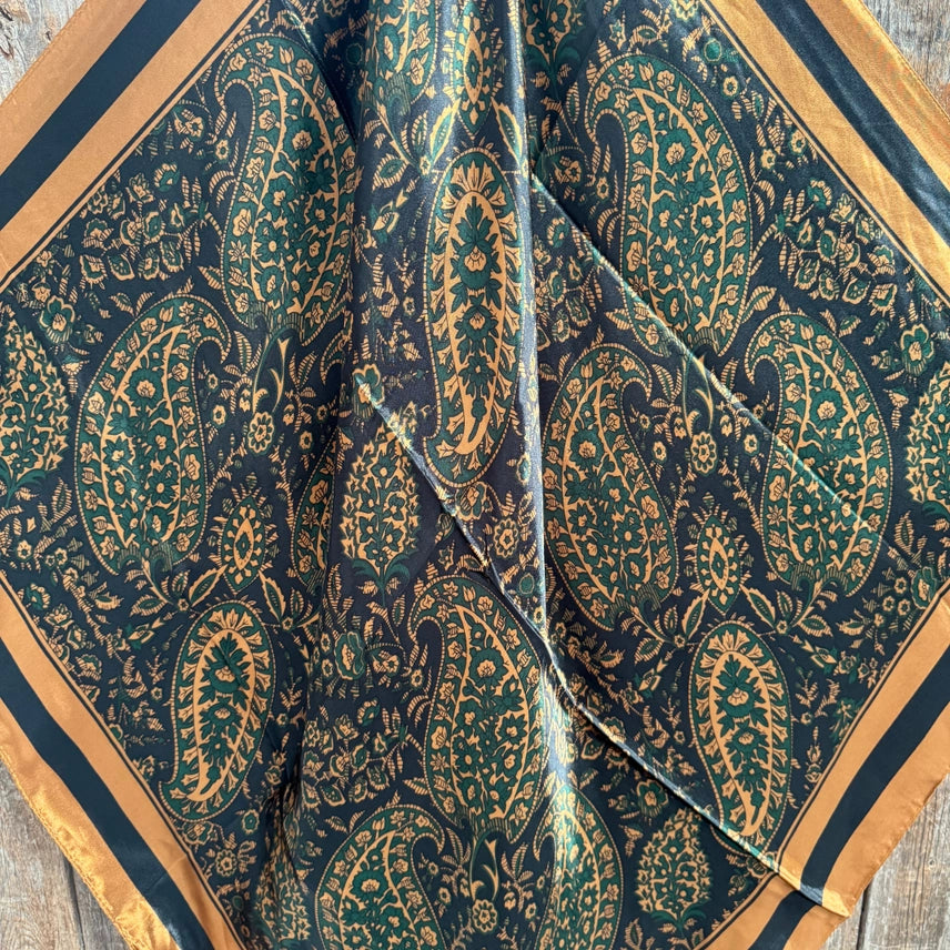 Green and Tan Floral Wild Rag / Scarf