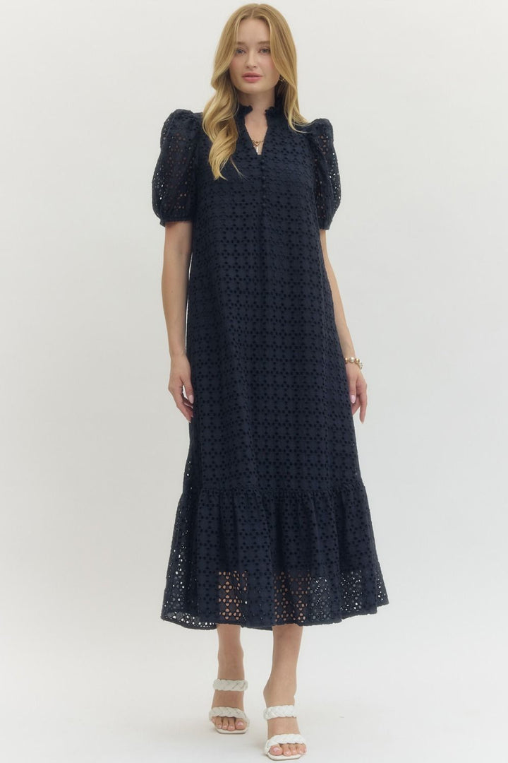 Midnight Eyelet Midi Dress