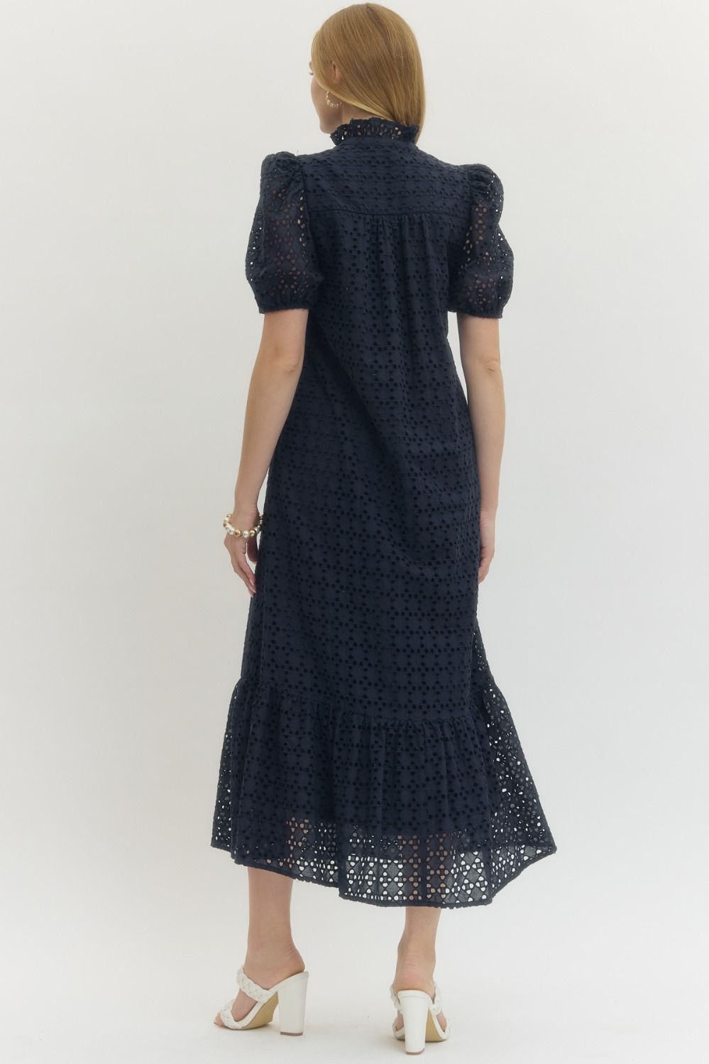 Midnight Eyelet Midi Dress
