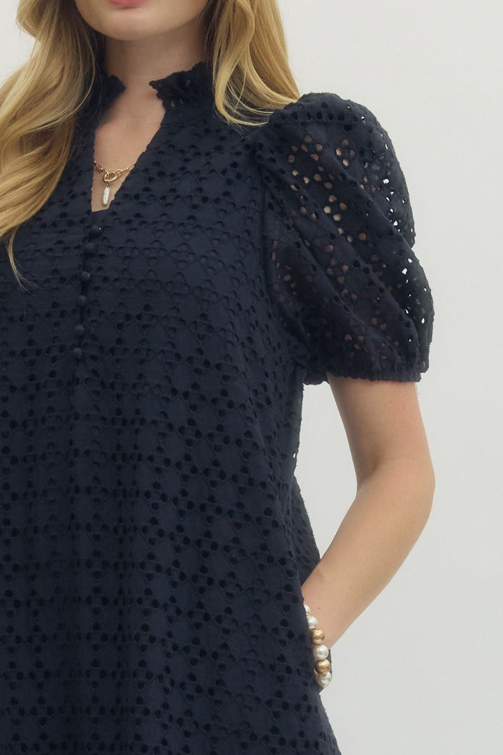 Midnight Eyelet Midi Dress