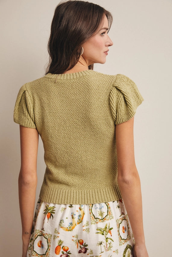 Puff Sleeve Textured Knit - Sage