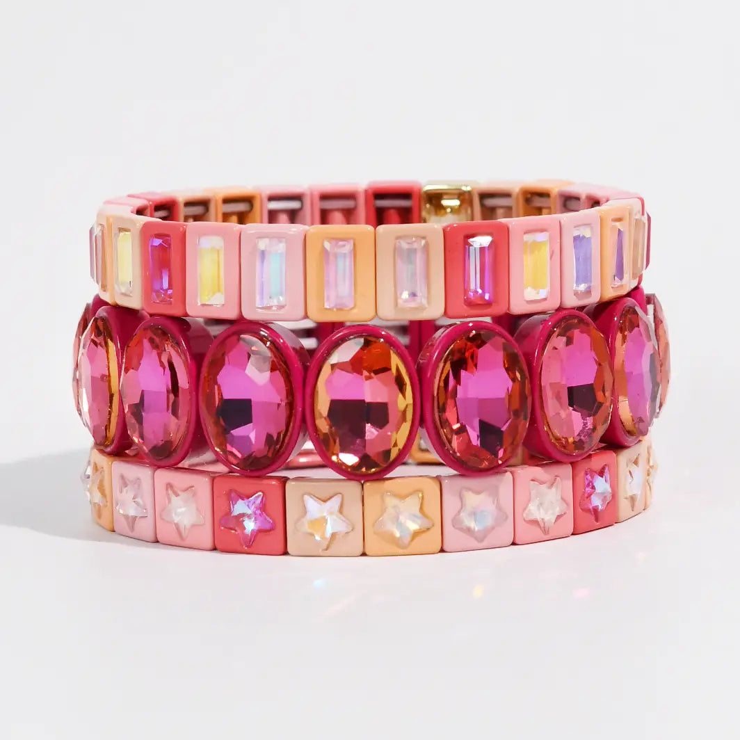 Stretch Bracelet - Pink Oval